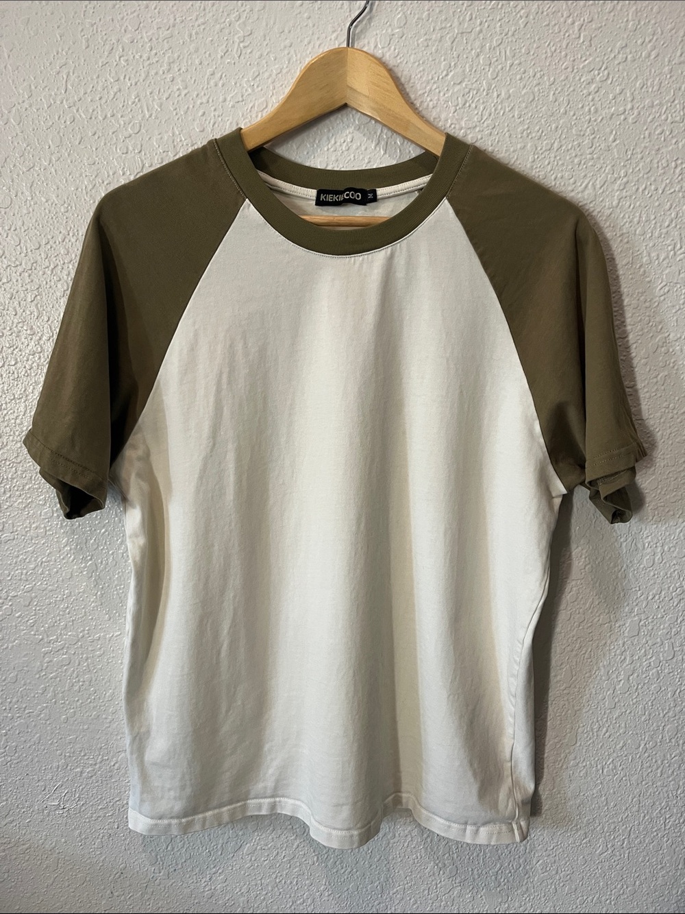 Olive and White Raglan Short Sleeve Tee